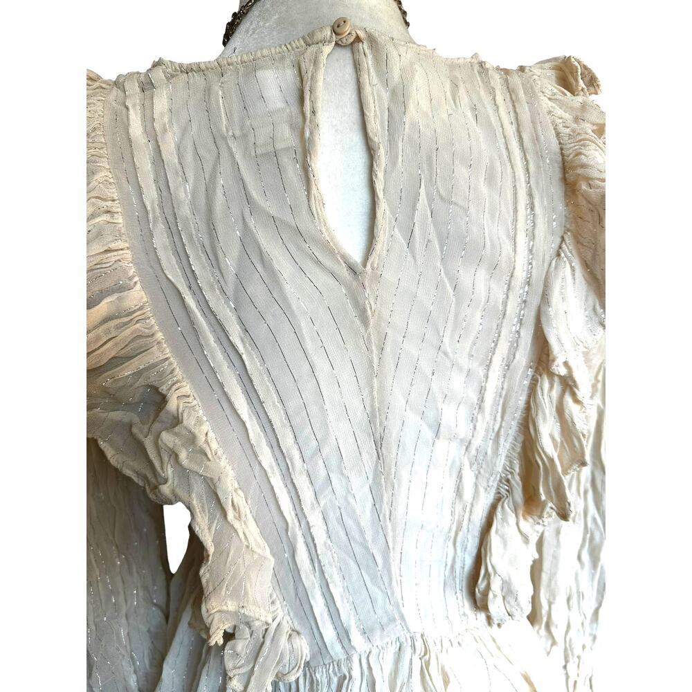 Anthropologie Maeve Cream Ruffle and Metallic Pinstripe Romantic Tunic - Size 00 - Picture 6 of 7